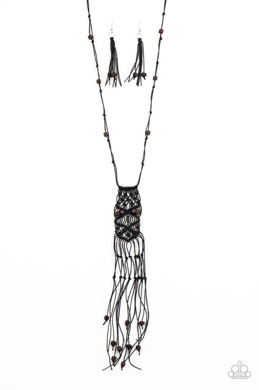 PAPARAZZI "MACRAME MAJESTY" BLACK NECKLACE