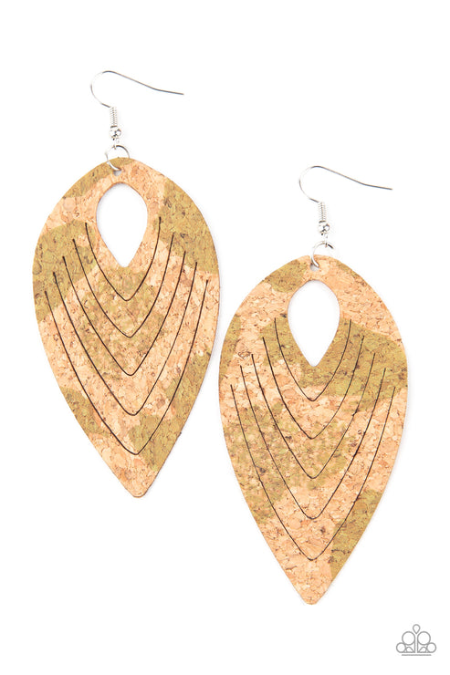 Paparazzi  Cork Cabana - Green  Earrings