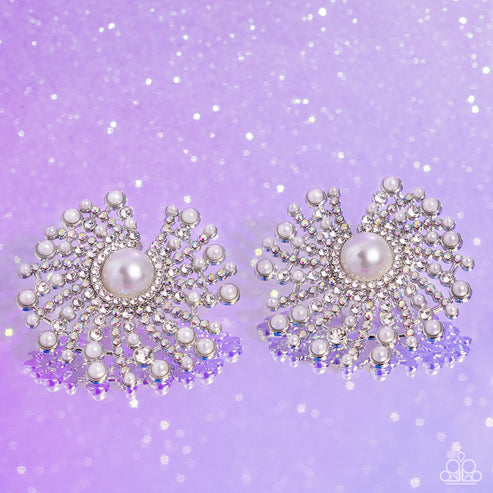 Paparazzi  Fancy Fireworks - White  Post Earrings