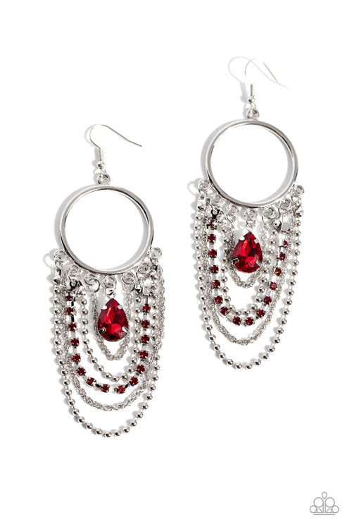 Paparazzi Cascading Clash - Red Earrings
