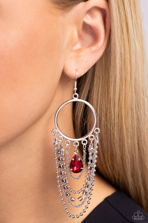 Paparazzi Cascading Clash - Red Earrings