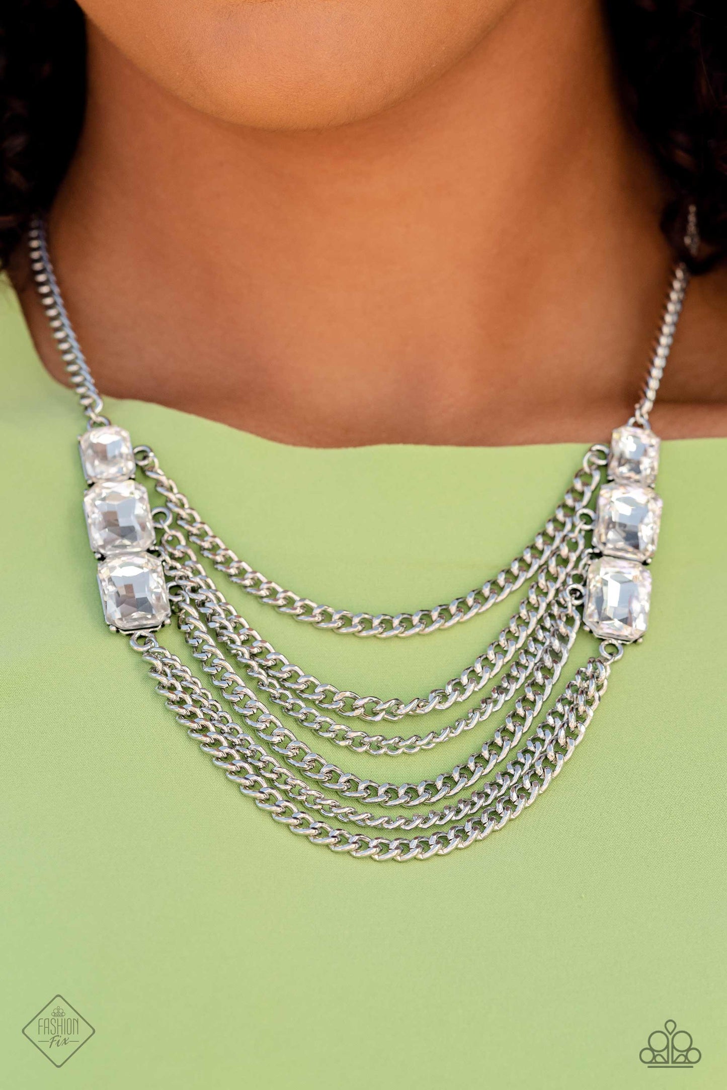 Necklace: Come CHAIN or Shine - White" Earring: "CHAIN Check - White" Bracelet: "CHAIN Showers - White" Ring: "Right As CHAIN - White