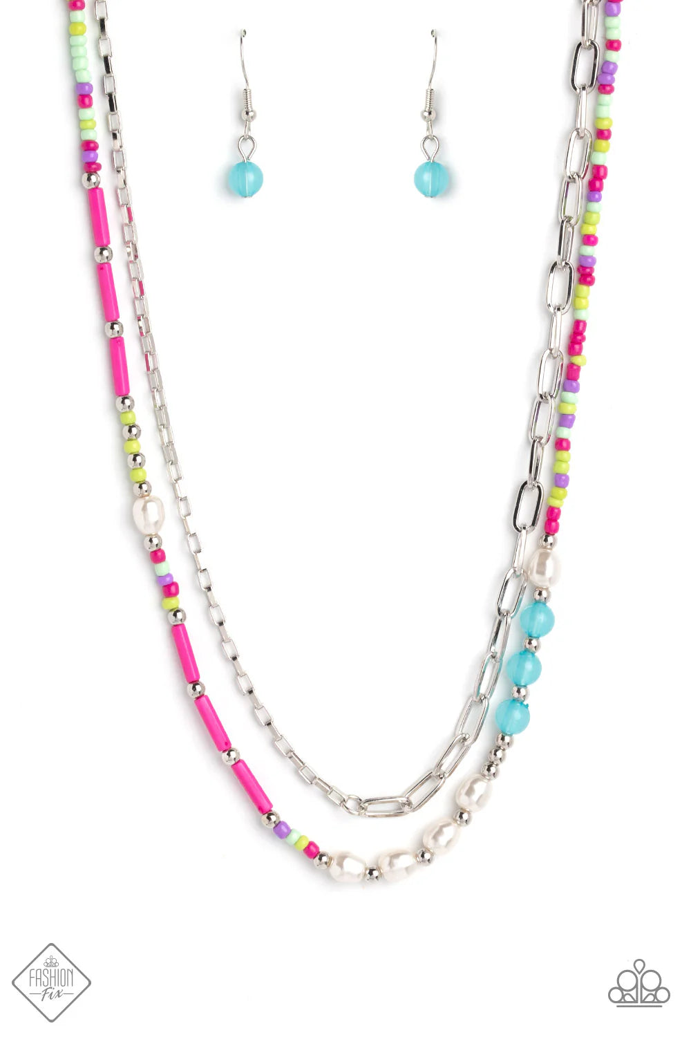 PAPARAZZI "COASTAL COMPOSITION" PINK NECKLACE/PAPARAZZI "COMBER CANVAS" SILVER BRACELET/PAPARAZZI "FORESHORE FIGURINE" SILVER EARRINGS/PAPARAZZI "SHORELINE SKETCH" PINK BRACELET
