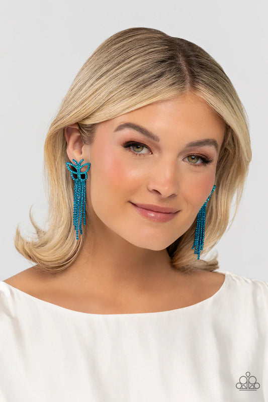 PAPARAZZI "BILLOWING BUTTERFLIES" BLUE EXCLUSIVE EARRINGS