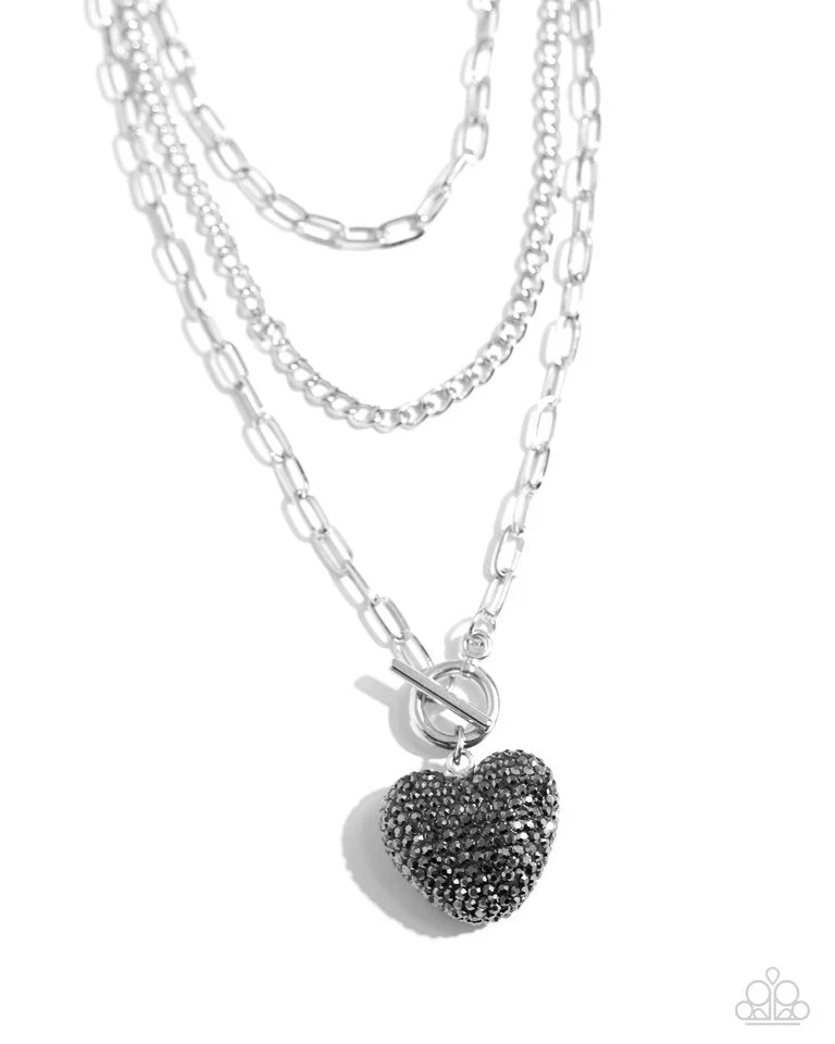 Paparazzi Necklace ~ HEART Gallery - Silver