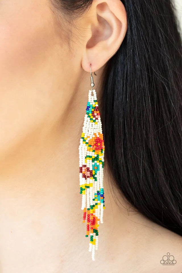Paparazzi Beaded Gardens - White Earrings