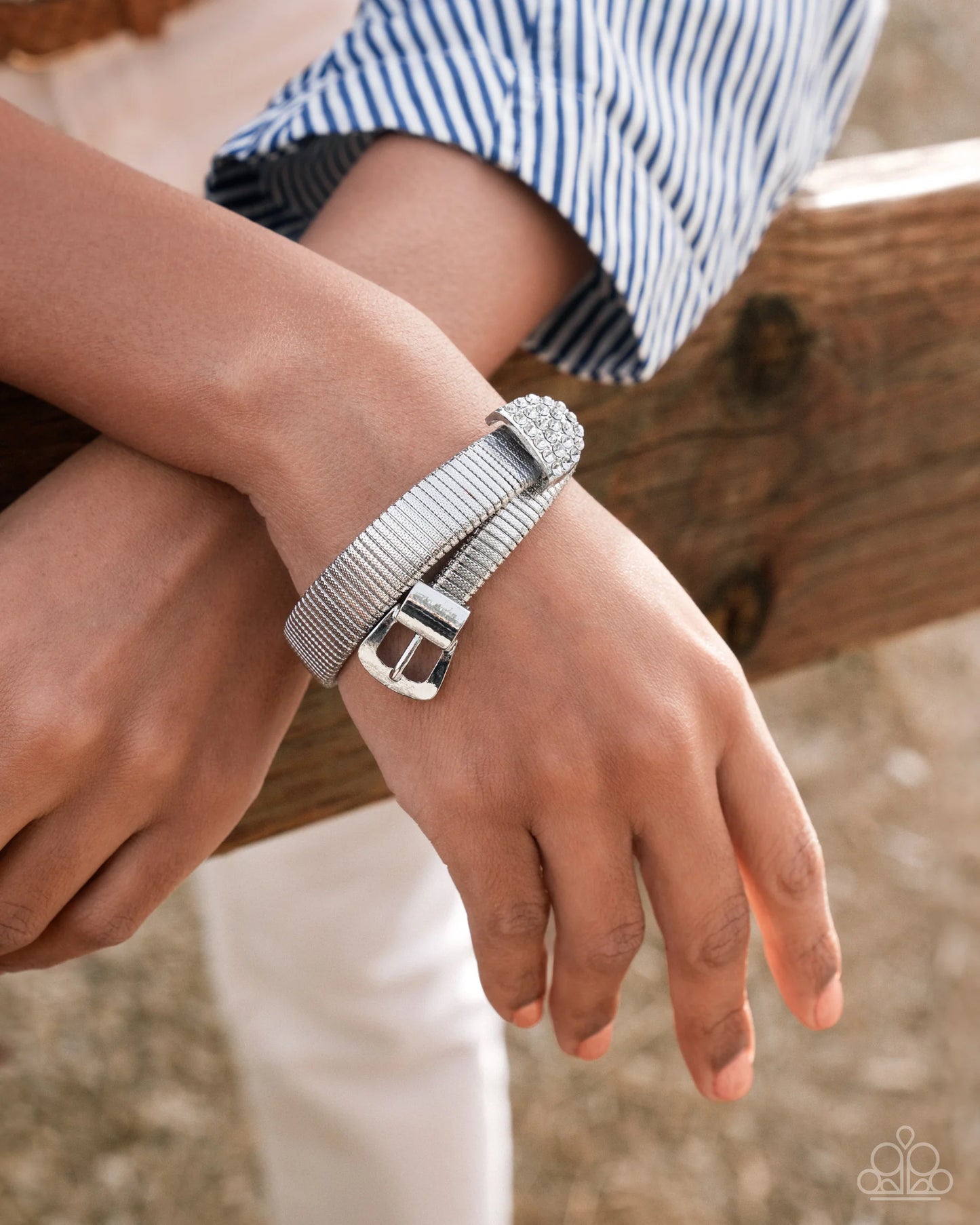 Paparazzi Belted Brilliance - White Bracelet