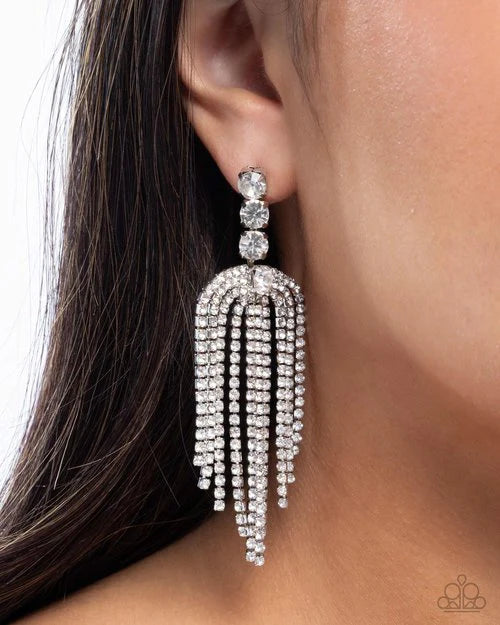 Paparazzi Earring ~ Tapered Twilight - White