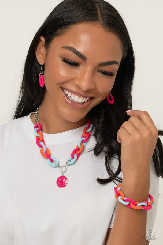Paparazzi Necklace ~ Speed SMILE - Pink/ Paparazzi Bracelet ~ Go the Extra SMILE - Pink