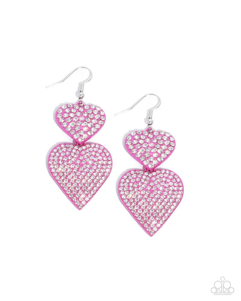 Paparazzi Earring ~ Never Enough Sparkle - Pink