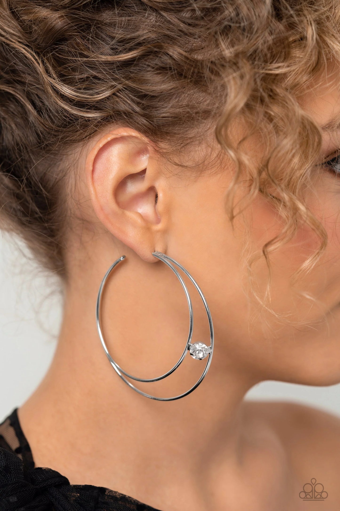 Paparazzi  Theater HOOP - White Earrings