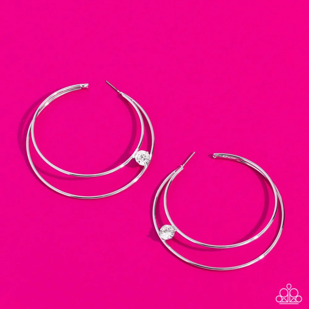 Paparazzi  Theater HOOP - White Earrings