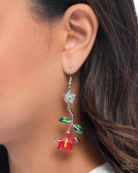 Paparazzi Floral Fractal - Red Earrings