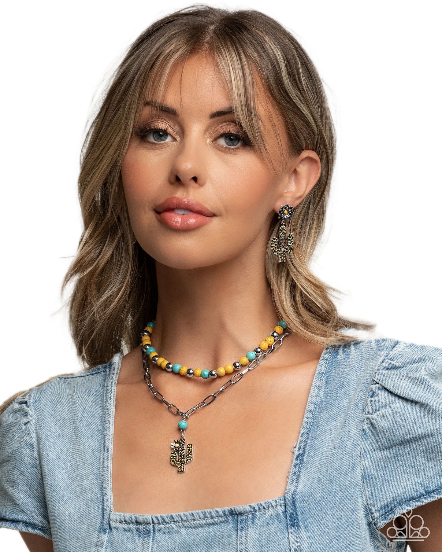 Necklace: "Cactus Cascade - Yellow" 
Post Earring: "Cactus Cause - Yellow”