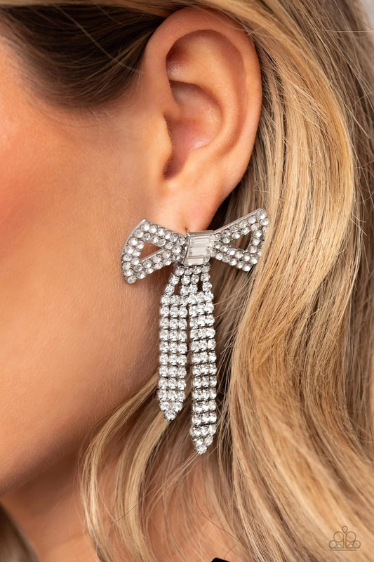 Paparazzi Just BOW With It - White Post Earrings