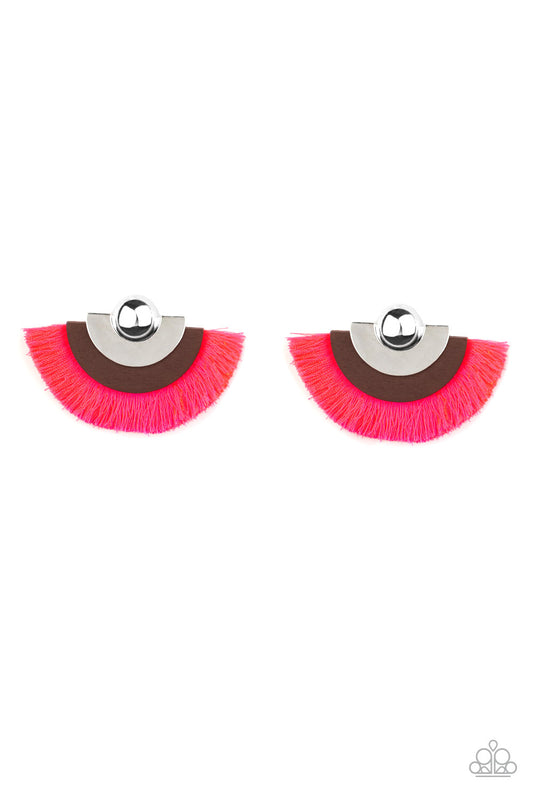 PAPARAZZI "FAN THE FLAMBOYANCE" PINK POST EARRINGS