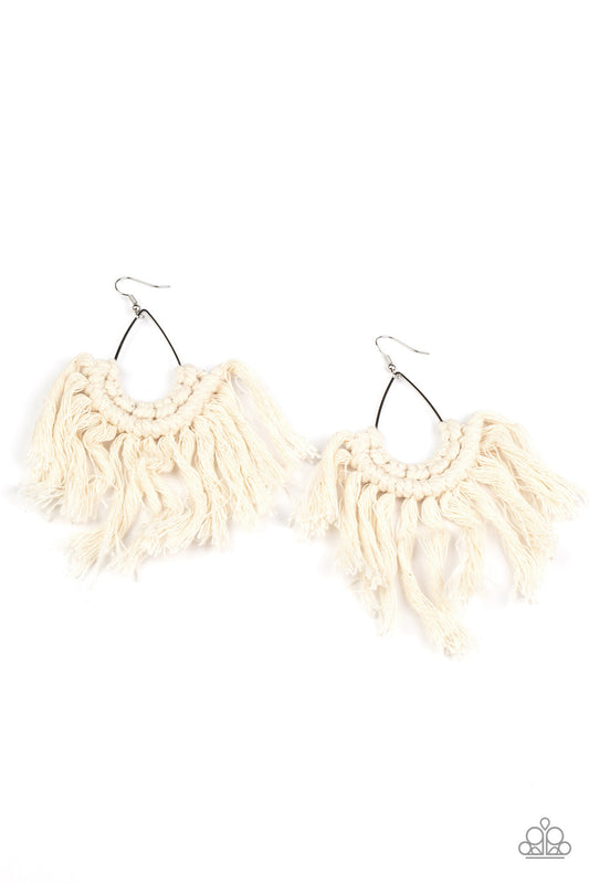 PAPARAZZI "WANNA PIECE OF MACRAME?" WHITE EARRINGS