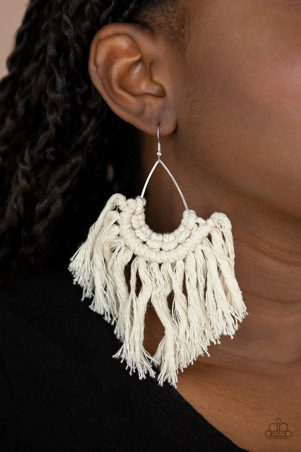 PAPARAZZI "WANNA PIECE OF MACRAME?" WHITE EARRINGS