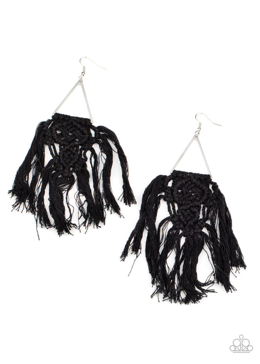 Paparazzi Modern Day Macramé Black  Macrame Earrings
