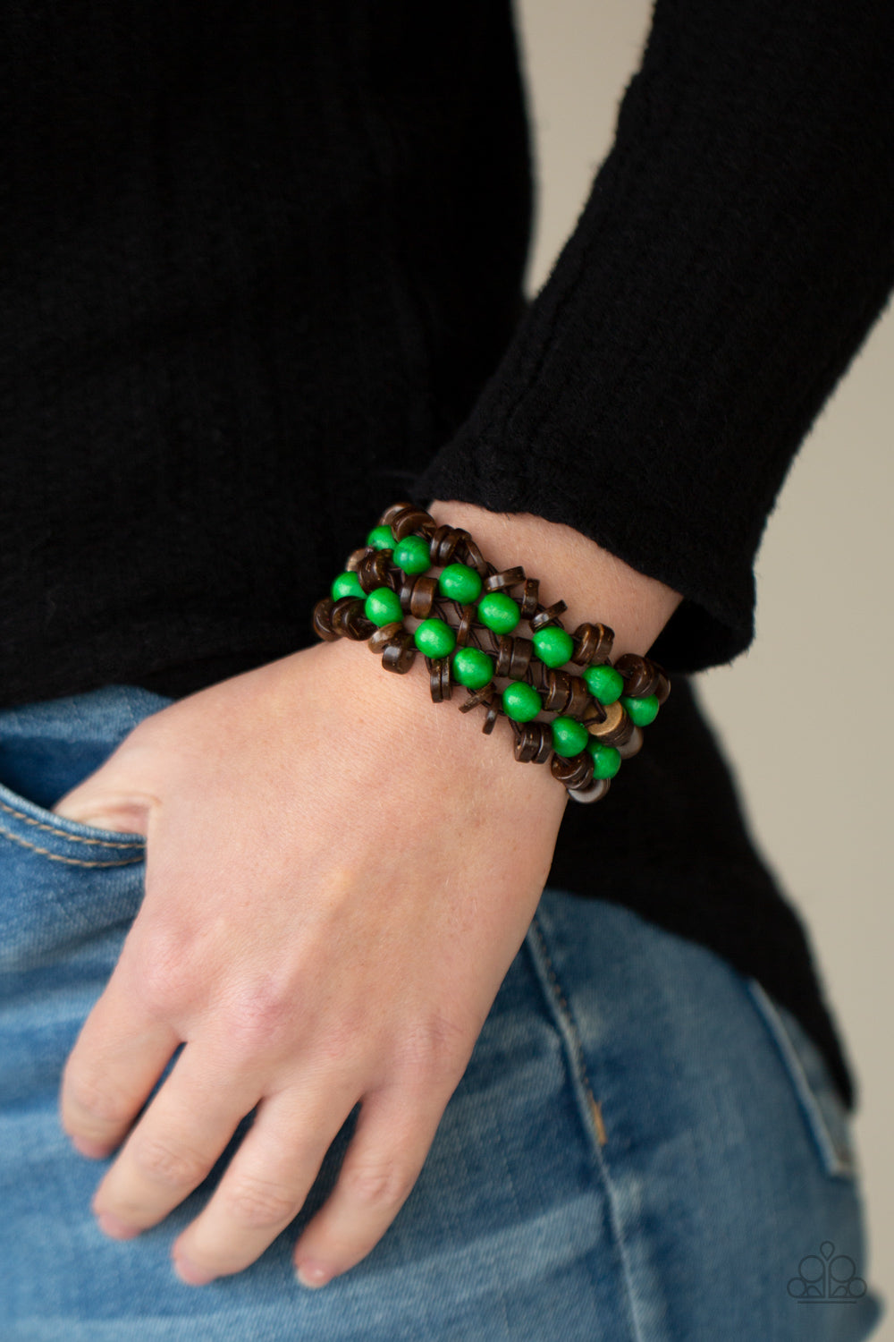 Tahiti Tourist - Green Wooden Bracelet- Paparazzi