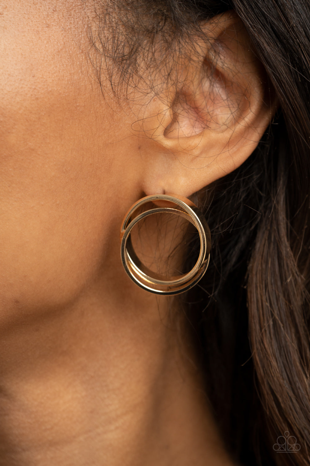 Always In The Loop - Gold Paparazzi Earring