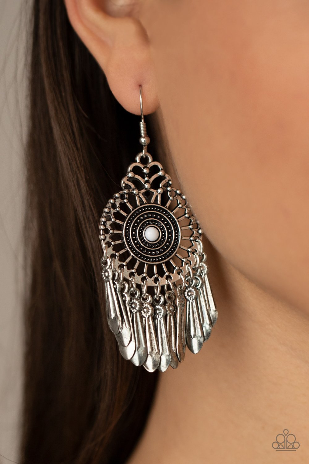 PAPARAZZI "DREAM A LITTLE DREAMCATCHER" WHITE EARRINGS