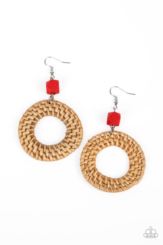 Wildly Wicker - Red Earrings - Paparazzi Accessories
