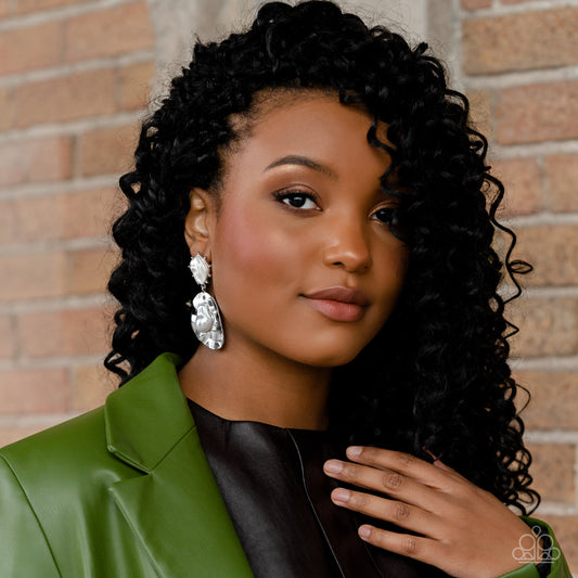 Rippling Rhapsody - White Post Earrings - Paparazzi Accessories