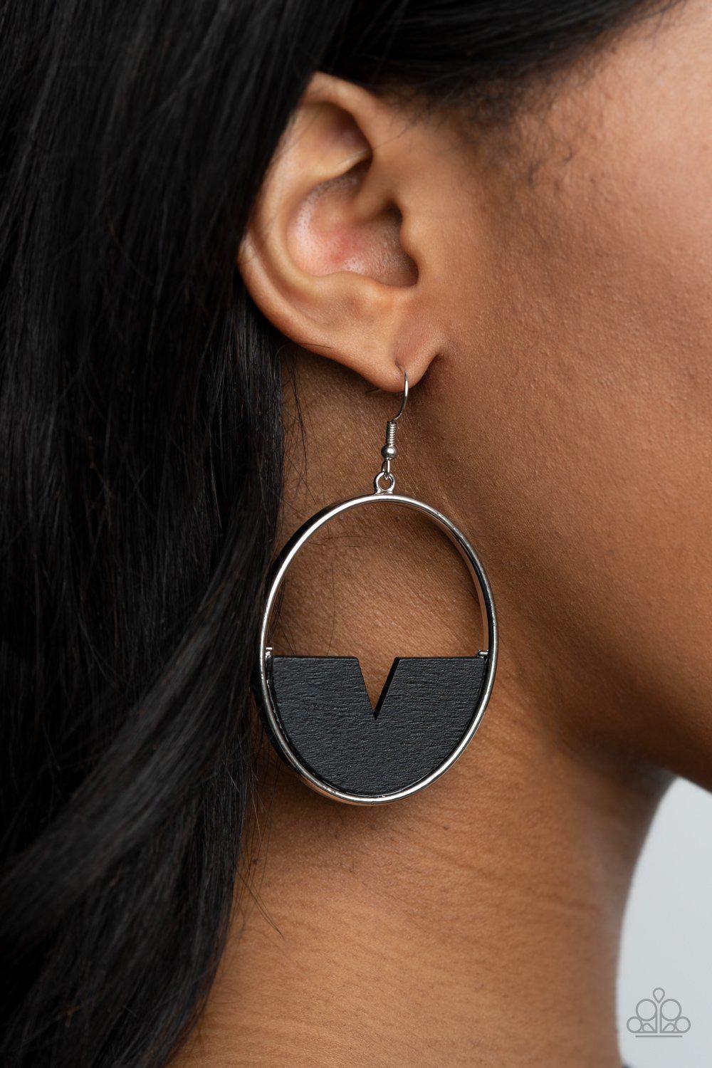 Island Breeze Black Wood and Silver Earrings - Paparazzi Accessories