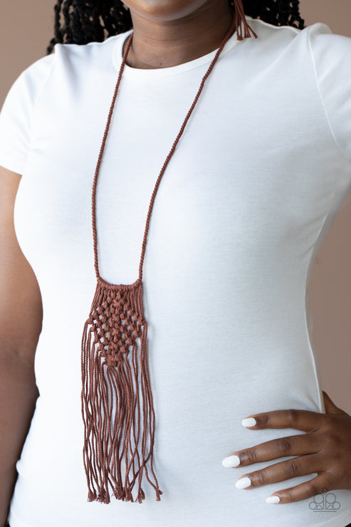 Paparazzi  Macrame Mantra - Brown  Necklace
