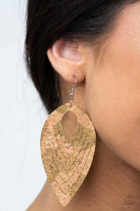 Paparazzi  Cork Cabana - Green  Earrings