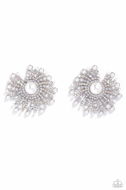 Paparazzi  Fancy Fireworks - White  Post Earrings