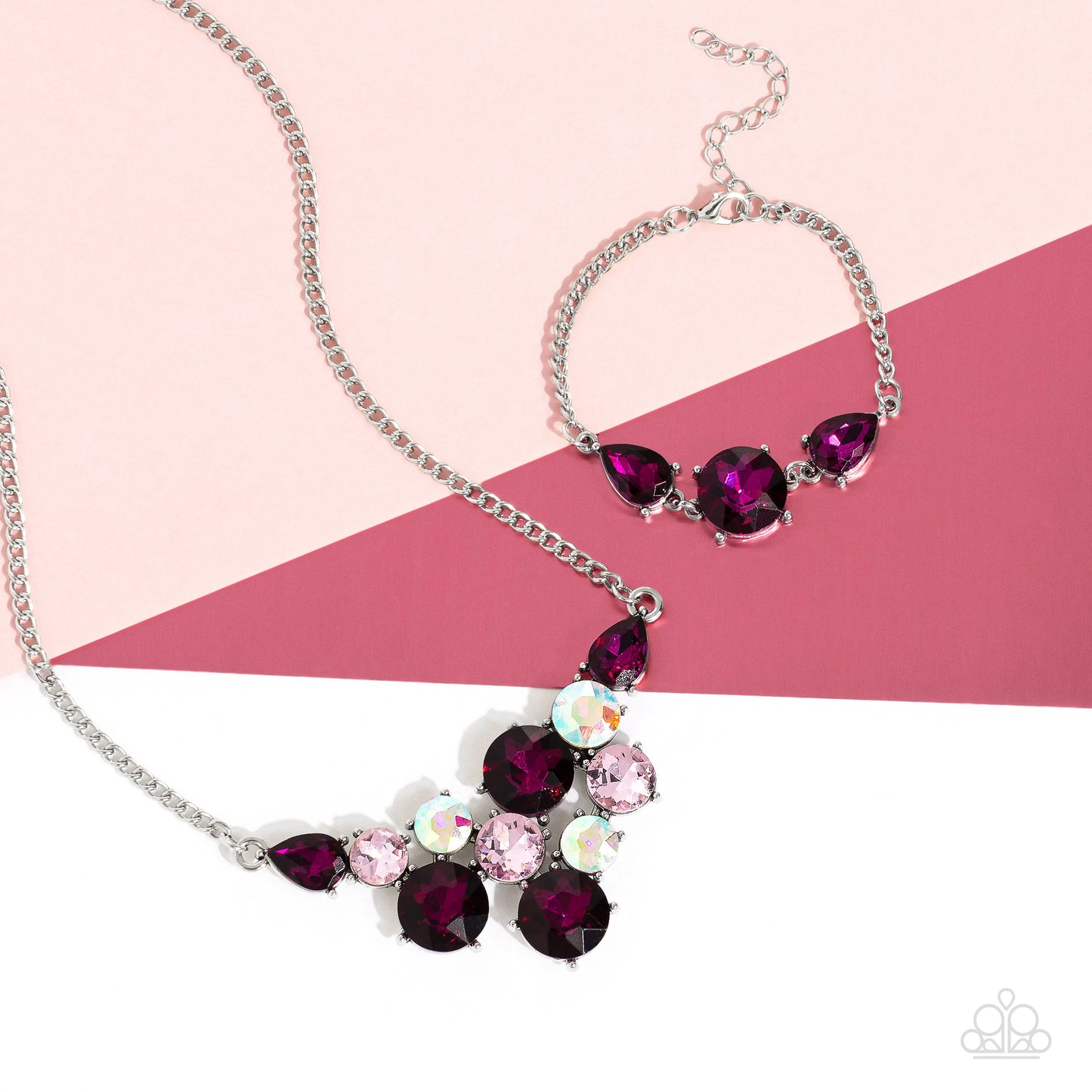Paparazzi Round Royalty - Pink Necklace/Paparazzi Twinkling Trio - Pink Bracelet
