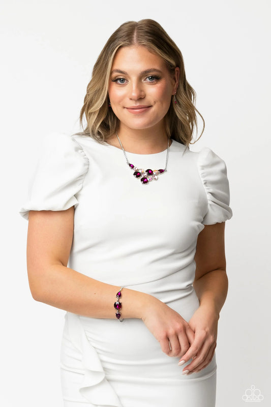 Paparazzi Round Royalty - Pink Necklace/Paparazzi Twinkling Trio - Pink Bracelet