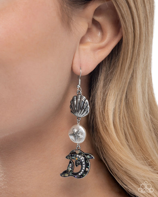 Paparazzi Delightful Dolphin - White Earrings