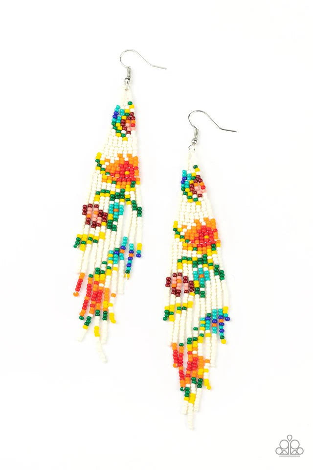 Paparazzi Beaded Gardens - White Earrings