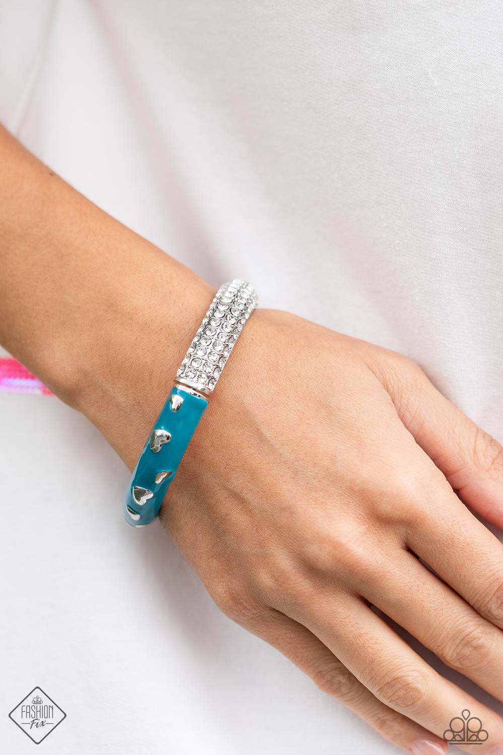 Paparazzi Colorful Candidate - Multi Necklace Hoop Earring: "Cherishing Color - Blue" Bracelet: "Color Caliber - Blue" Bracelet: "Charming Color - White