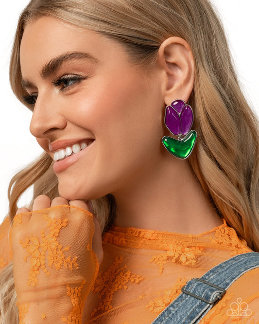 Paparazzi Tulip Triumph - Purple Post Earrings