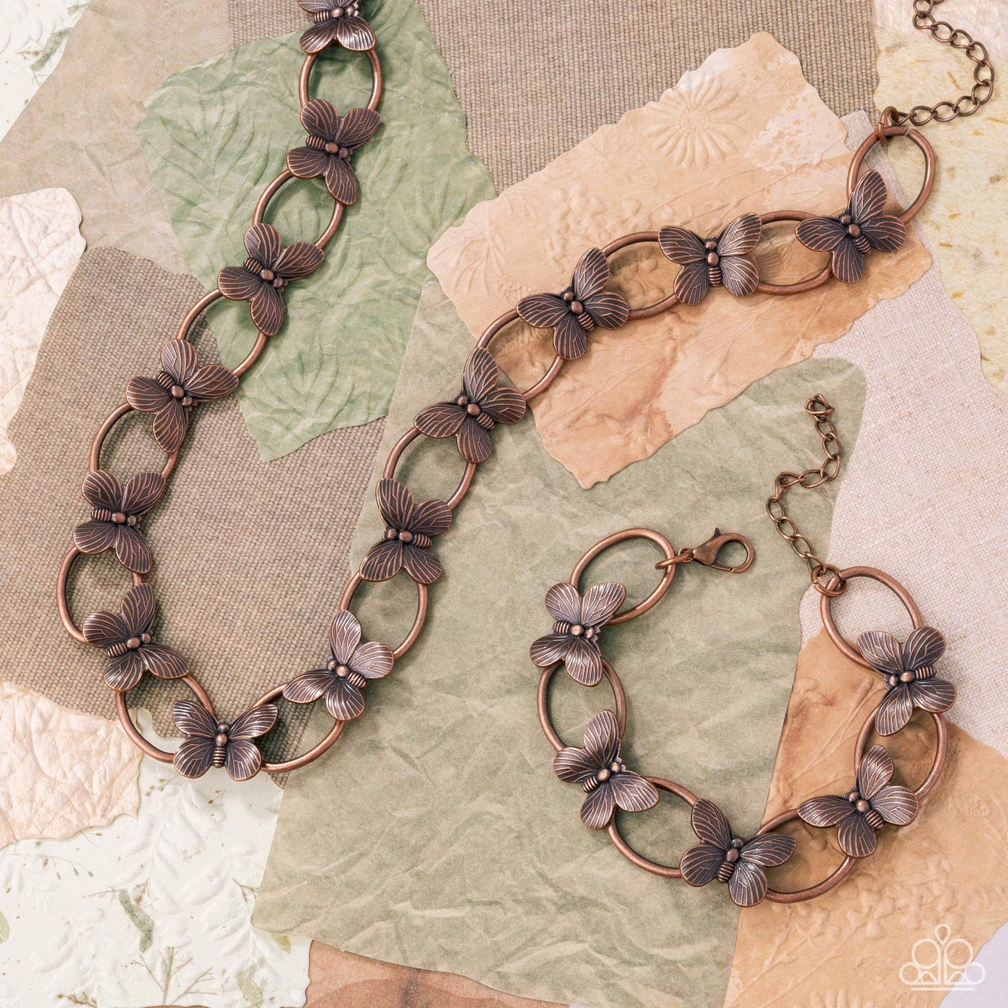 Necklace: "Butterfly Build - Copper"
Bracelet: "Fluttering Fabrication - Copper