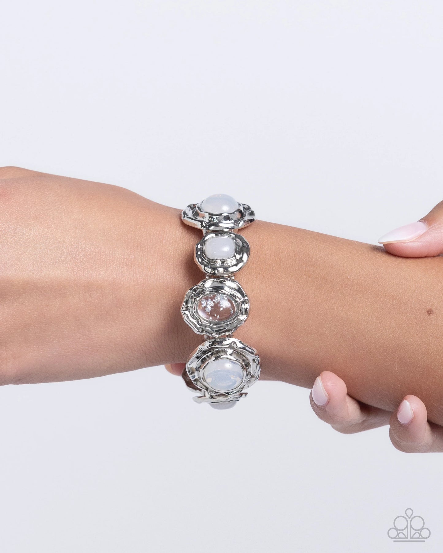 Paparazzi Hammered High - White Bracelet