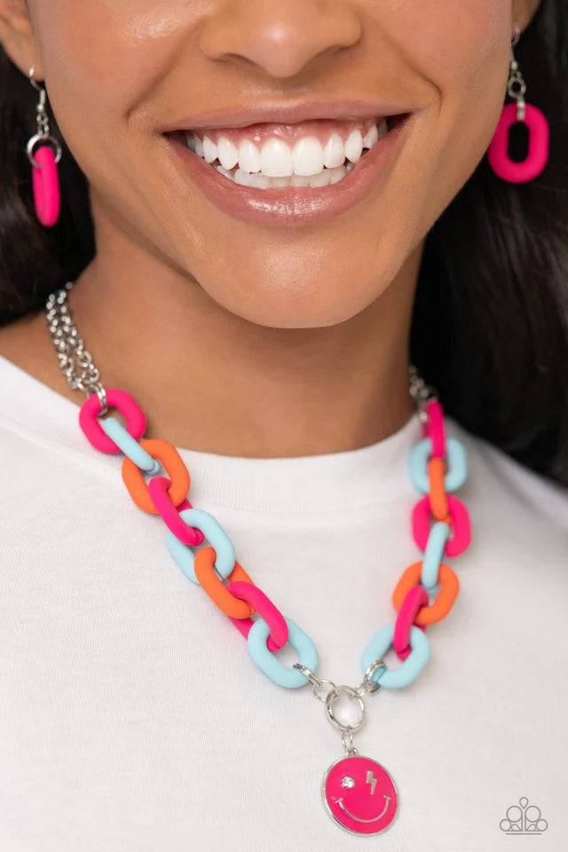 Paparazzi Necklace ~ Speed SMILE - Pink/ Paparazzi Bracelet ~ Go the Extra SMILE - Pink