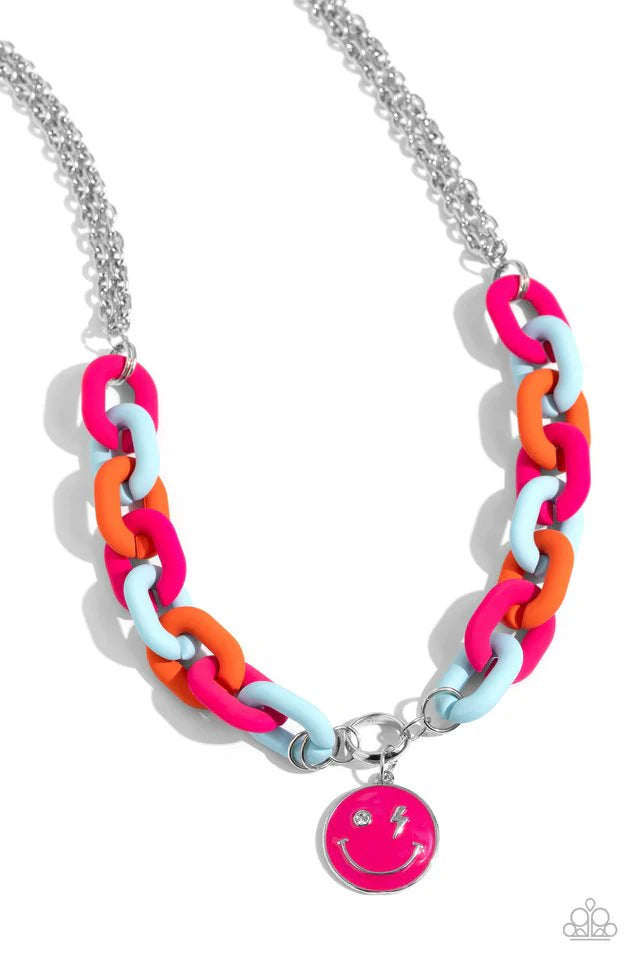 Paparazzi Necklace ~ Speed SMILE - Pink/ Paparazzi Bracelet ~ Go the Extra SMILE - Pink