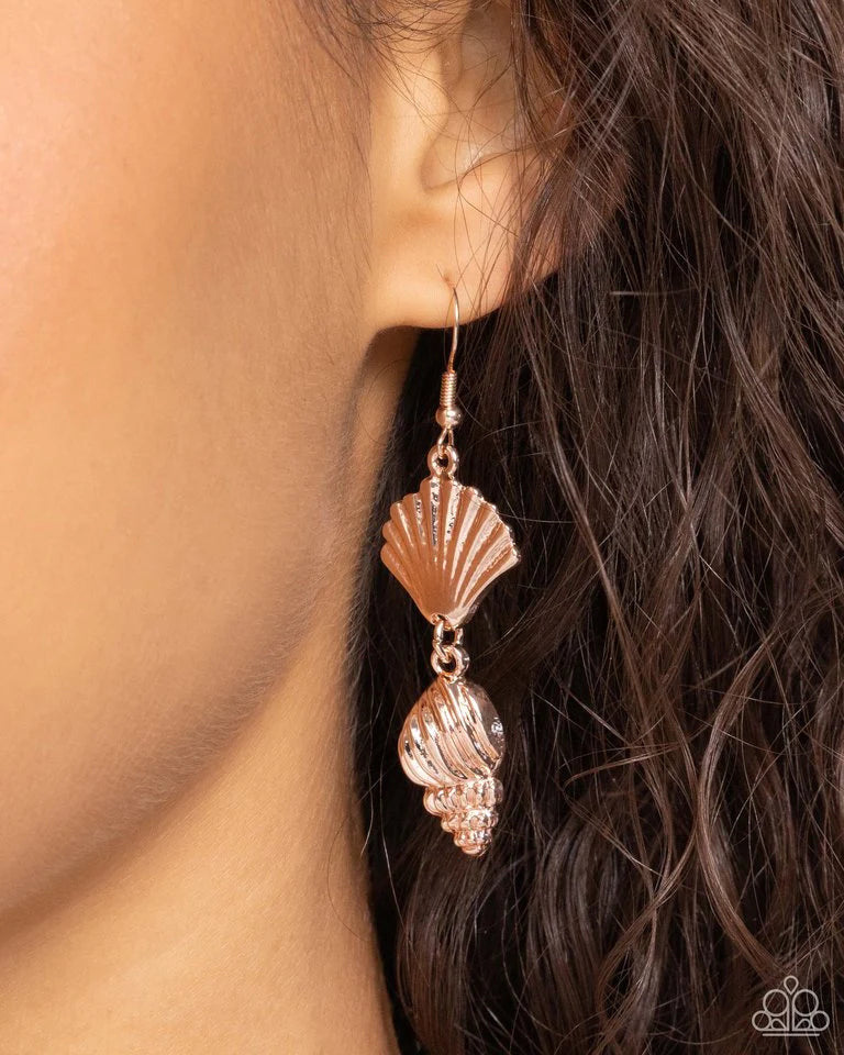 Seashell Sonata - Rose Gold Necklace - Paparazzi Accessories/Paparazzi SHELL, I Was In the Area - Rose Gold Earrings