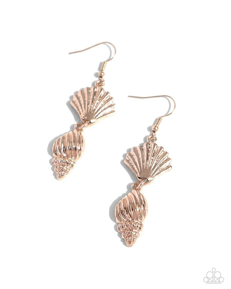 Seashell Sonata - Rose Gold Necklace - Paparazzi Accessories/Paparazzi SHELL, I Was In the Area - Rose Gold Earrings