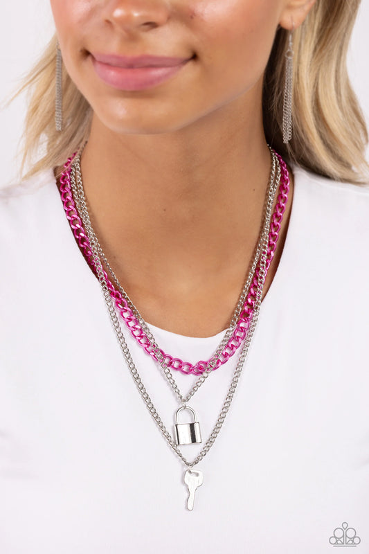 Paparazzi Locked Labor - Pink Necklace