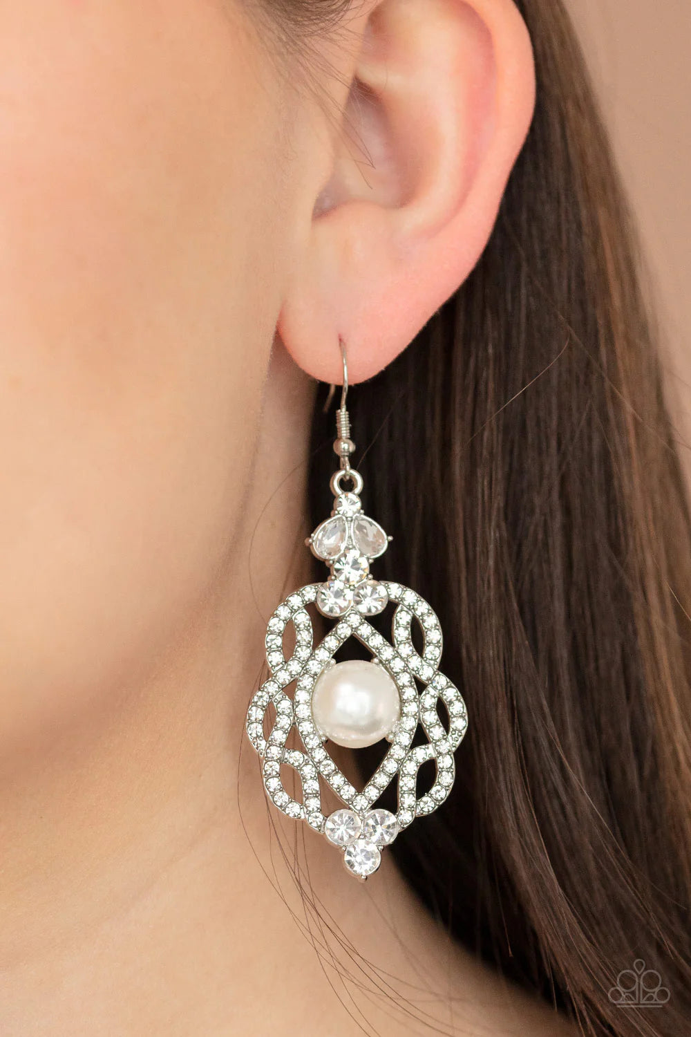 Paparazzi Rhinestone Renaissance - White Earrings