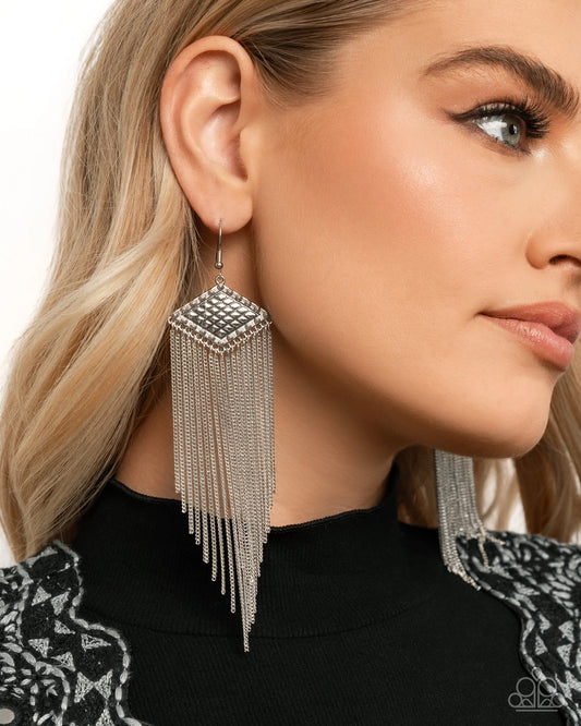 Paparazzi Forged Fringe - Silver Earrings