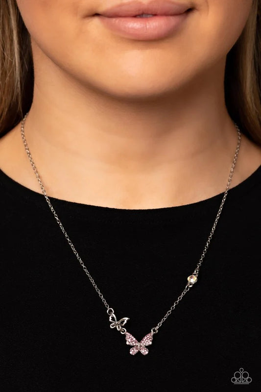 Paparazzi Necklace ~ Cant BUTTERFLY Me Love - Pink