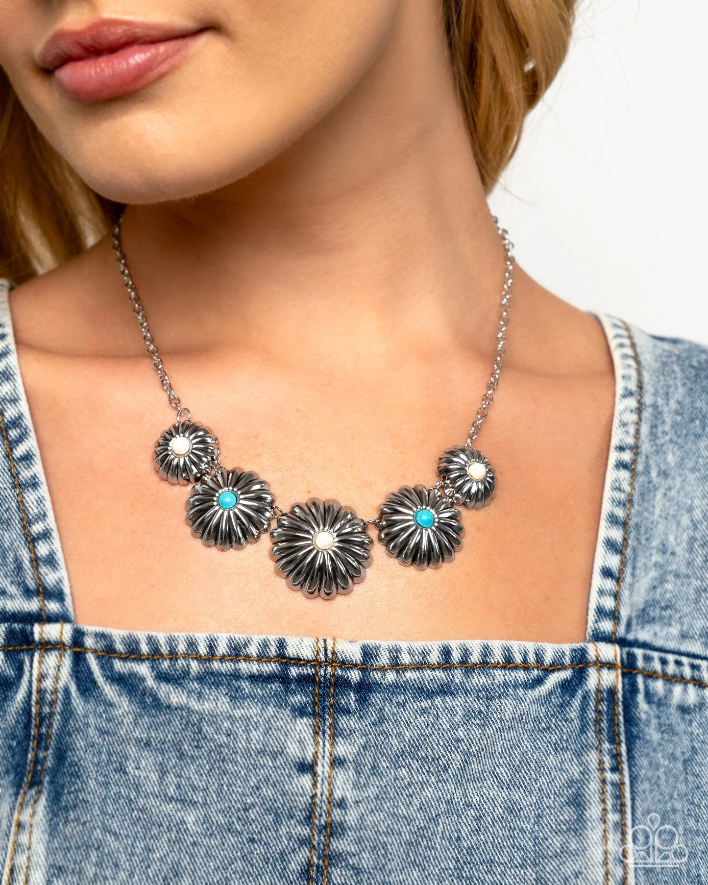 Necklace: "Palm Tree Promenade - 
Post Earring: "Palm Tree Promise - White