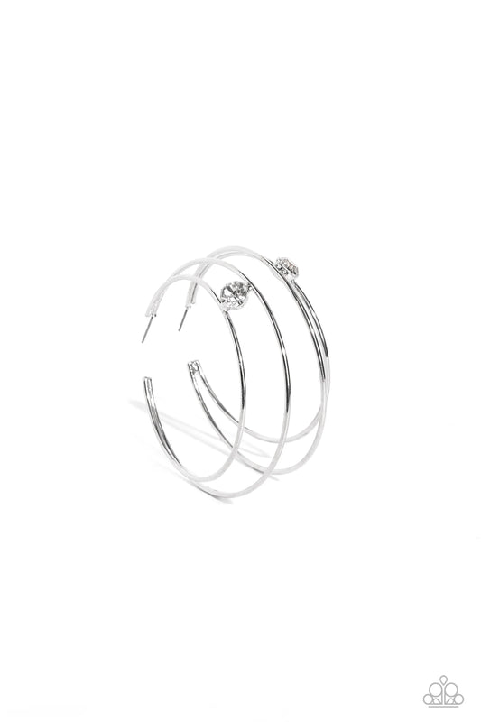 Paparazzi  Theater HOOP - White Earrings
